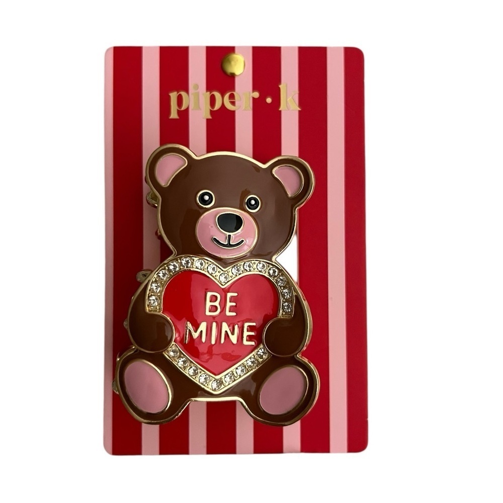 Piper K TikTok Viral Large Teddy Bear Valentine Heart Pink Red Claw Hair Clip